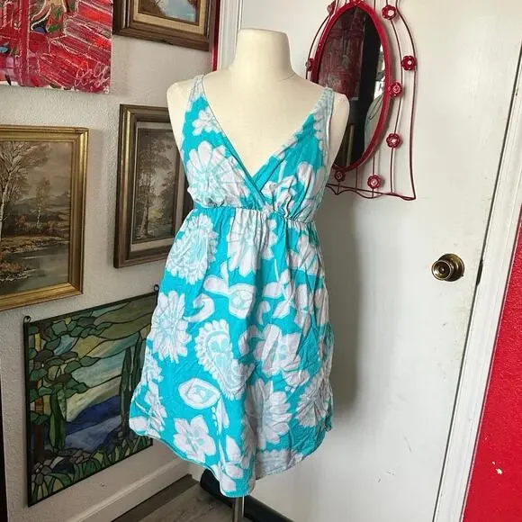 old navy blue and white floral dress Old Navy Blue Floral Dress L (12-14) Like new